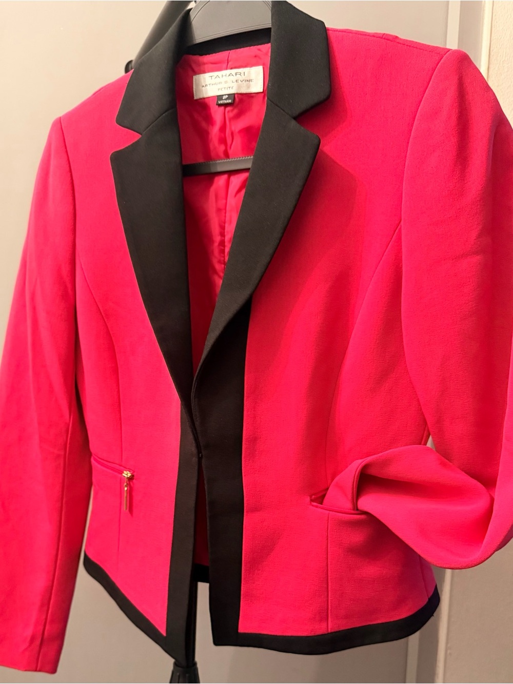 Tahari Bright Pink Blazer with Black Trim